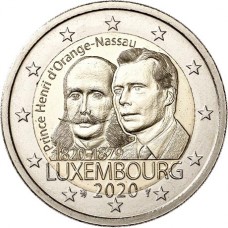 Luxemburg 2 euro 2020 Hendrik van Oranje Nassau - UNC muntteken Leeuw + Mercuriusstaaf